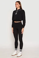 Womens Contrast Trim Collared Cropped Sweatshirt, Black, Size L