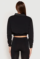 Womens Contrast Trim Collared Cropped Sweatshirt, Black, Size L