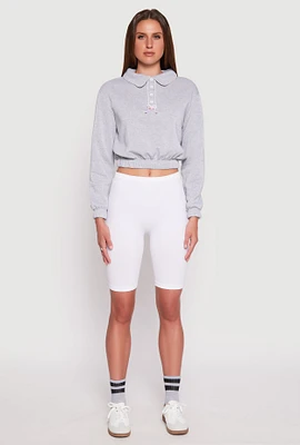 Womens Contrast Trim Collared Cropped Sweatshirt, Grey, Size L