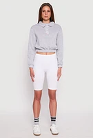 Womens Contrast Trim Collared Cropped Sweatshirt, Grey, Size L