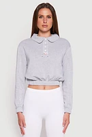 Womens Contrast Trim Collared Cropped Sweatshirt, Grey, Size L