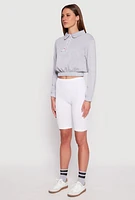Womens Contrast Trim Collared Cropped Sweatshirt, Grey, Size L