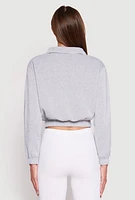 Womens Contrast Trim Collared Cropped Sweatshirt, Grey, Size L