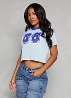 Womens Graphic Cropped Football Jersey, Blue,