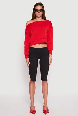 Womens Off The Shoulder Sweatshirt, Red,