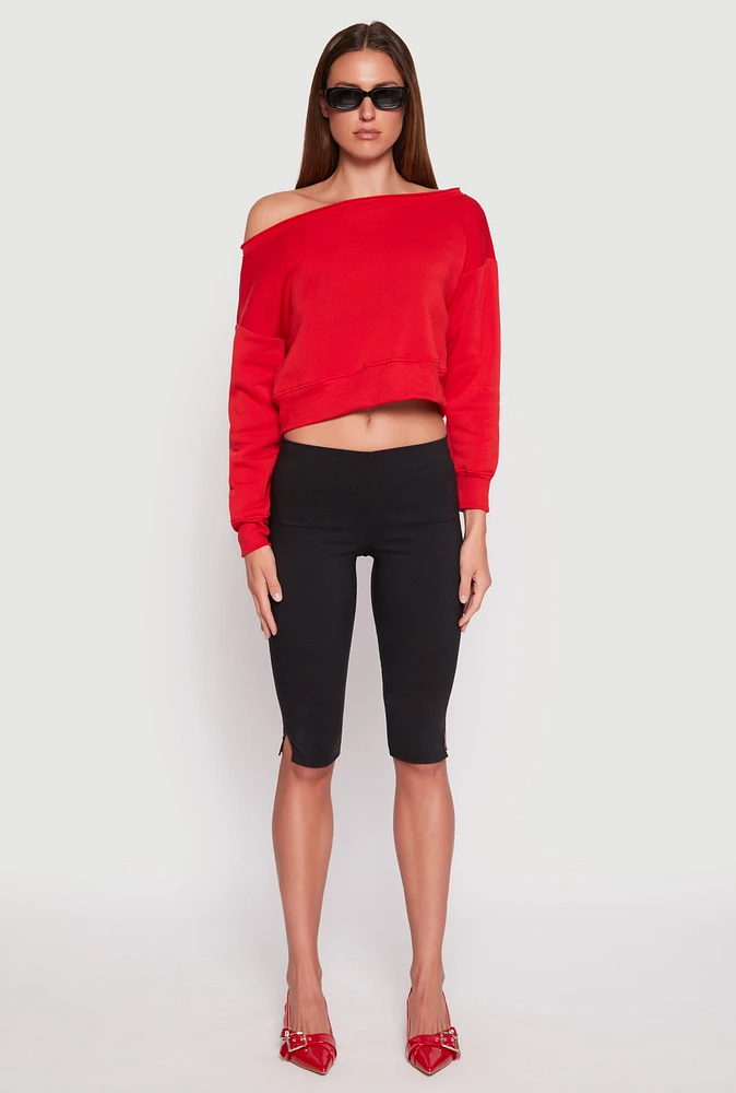 Womens Off The Shoulder Sweatshirt, Red, Size M