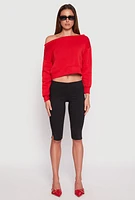 Womens Off The Shoulder Sweatshirt, Red, Size M