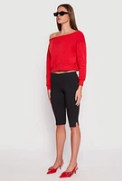 Womens Off The Shoulder Sweatshirt, Red, Size M