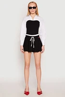 Womens Two Tone Long Sleeve Corset Top, Multi, Size S