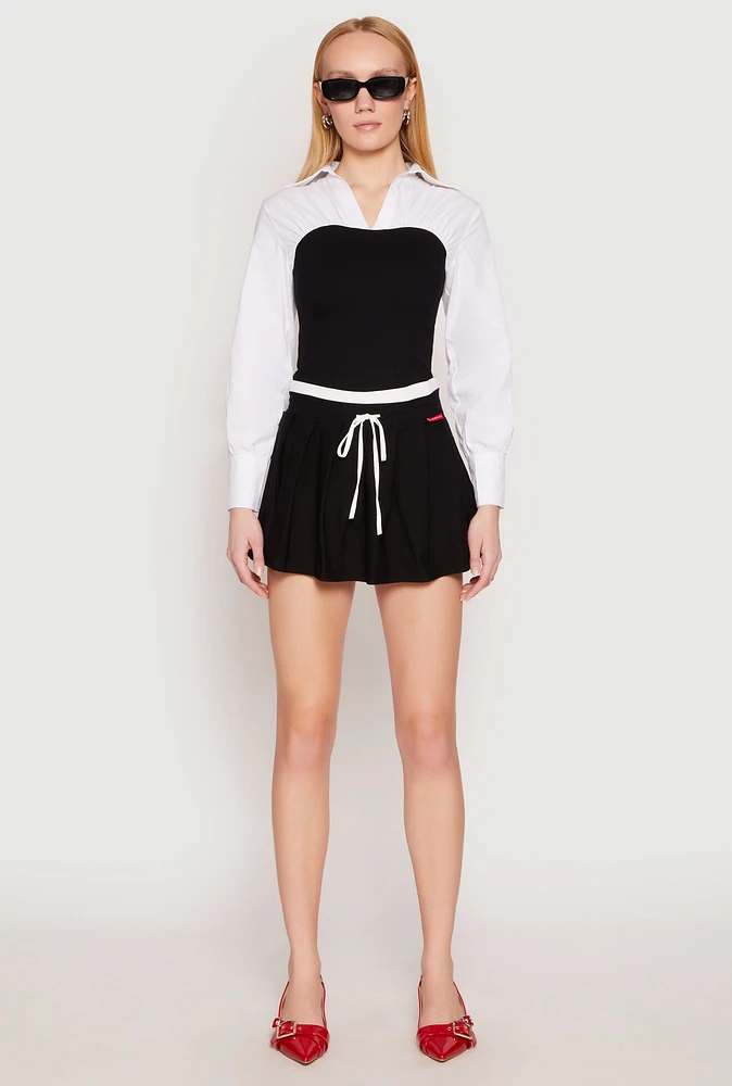Womens Two Tone Long Sleeve Corset Top, Multi,