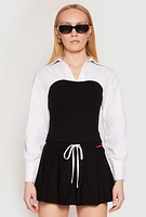 Womens Two Tone Long Sleeve Corset Top, Multi, Size S