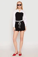 Womens Two Tone Long Sleeve Corset Top, Multi, Size S