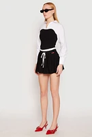 Womens Two Tone Long Sleeve Corset Top, Multi,
