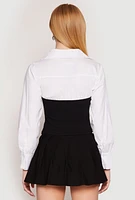 Womens Two Tone Long Sleeve Corset Top, Multi, Size S
