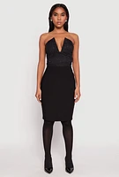 Womens Rhinestone Mesh Plunge Corset Top, Black, Size M