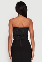 Womens Rhinestone Mesh Plunge Corset Top, Black, Size M