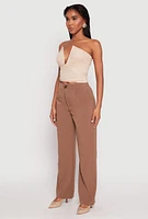 Womens Rhinestone Mesh Plunge Corset Top, Beige, Size L