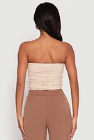 Womens Rhinestone Mesh Plunge Corset Top, Beige, Size S