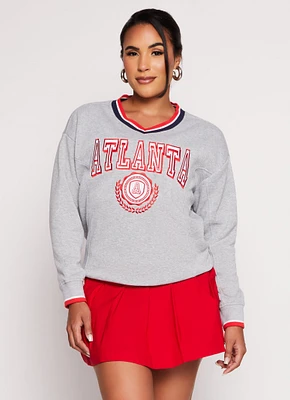 Womens City Graphic V Neck Pullover Sweatshirt,