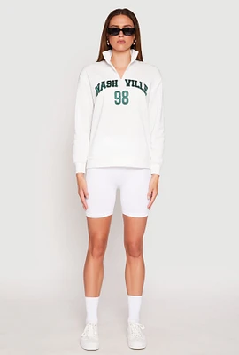 Womens Zip Mock Neck City Pullover Sweatshirt, White, Size M