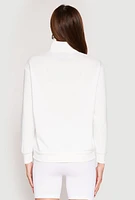 Womens Zip Mock Neck City Pullover Sweatshirt, White, Size M