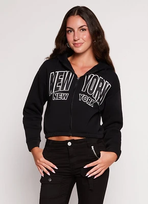 Womens City Graphic Zip Front Hooded Sweatshirt,