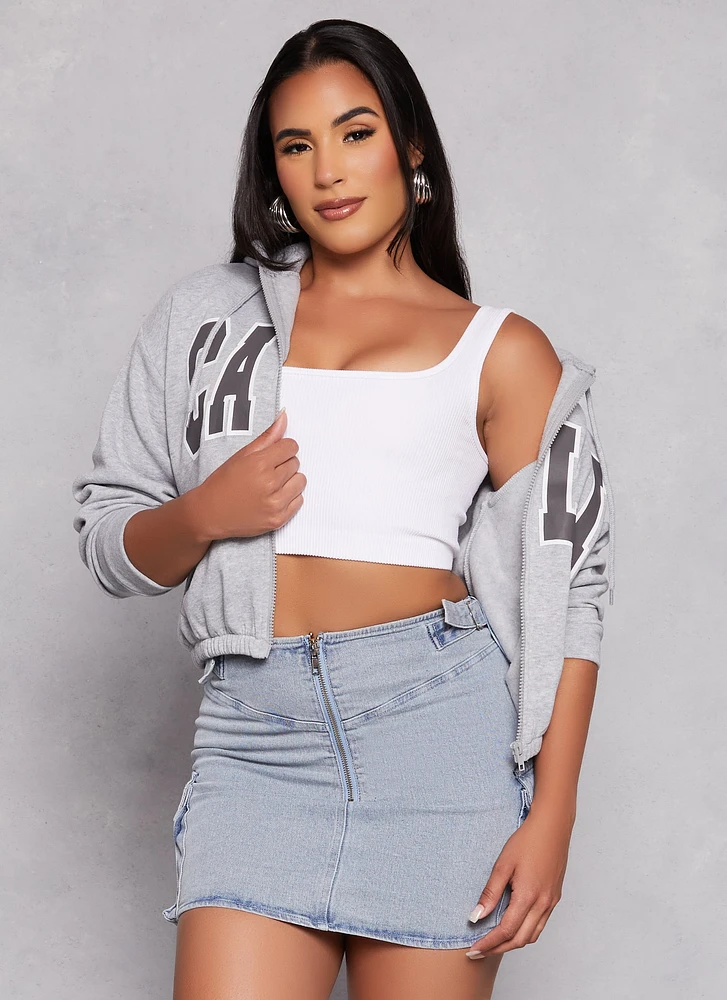 Womens City Graphic Zip Front Hooded Sweatshirt, Grey, Size L