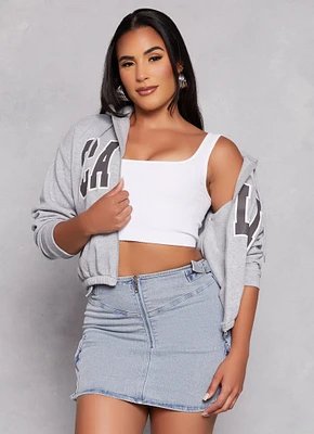 Womens City Graphic Zip Front Hooded Sweatshirt, Grey, Size L