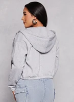 Womens City Graphic Zip Front Hooded Sweatshirt, Grey, Size L