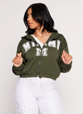 Womens City Graphic Zip Front Hooded Sweatshirt, Green, Size M