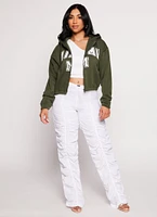 Womens City Graphic Zip Front Hooded Sweatshirt, Green, Size L