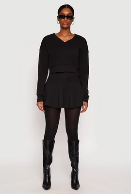 Womens V Neck Cropped Sweatshirt, Black, Size L