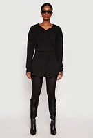 Womens V Neck Cropped Sweatshirt, Black, Size L