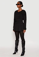 Womens V Neck Cropped Sweatshirt, Black, Size L