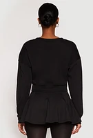 Womens V Neck Cropped Sweatshirt, Black, Size L