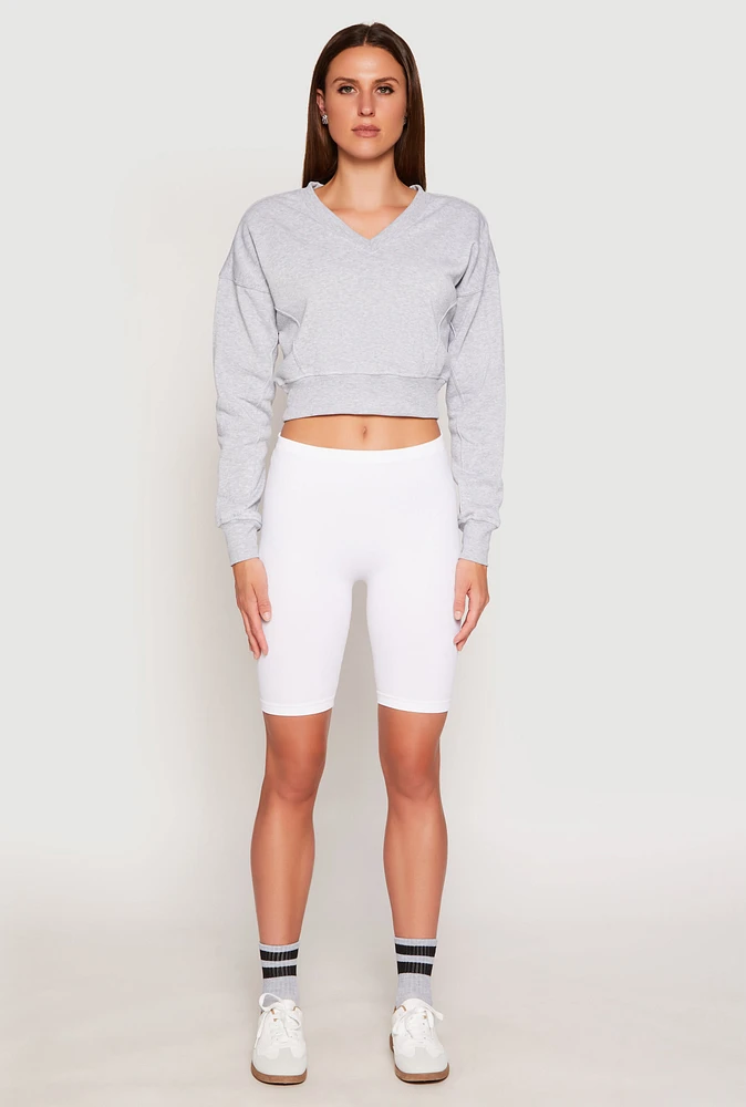 Womens V Neck Cropped Sweatshirt, Grey, Size M