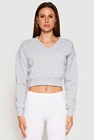 Womens V Neck Cropped Sweatshirt, Grey, Size M