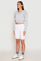 Womens V Neck Cropped Sweatshirt, Grey, Size M