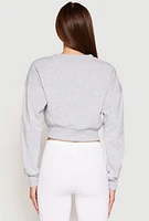 Womens V Neck Cropped Sweatshirt, Grey, Size M