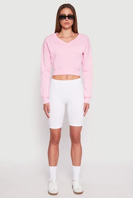 Womens V Neck Cropped Sweatshirt, Pink, Size S