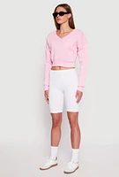 Womens V Neck Cropped Sweatshirt, Pink, Size S