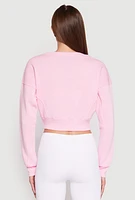 Womens V Neck Cropped Sweatshirt, Pink, Size S