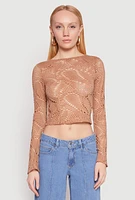 Womens Madden Girl Crochet Long Sleeve Crop Top, Beige, Size XL