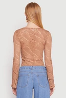 Womens Madden Girl Crochet Long Sleeve Crop Top, Beige, Size XL