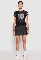 Womens Madden Girl Lace 10 Varsity Stripe Crop Top, Black, Size M