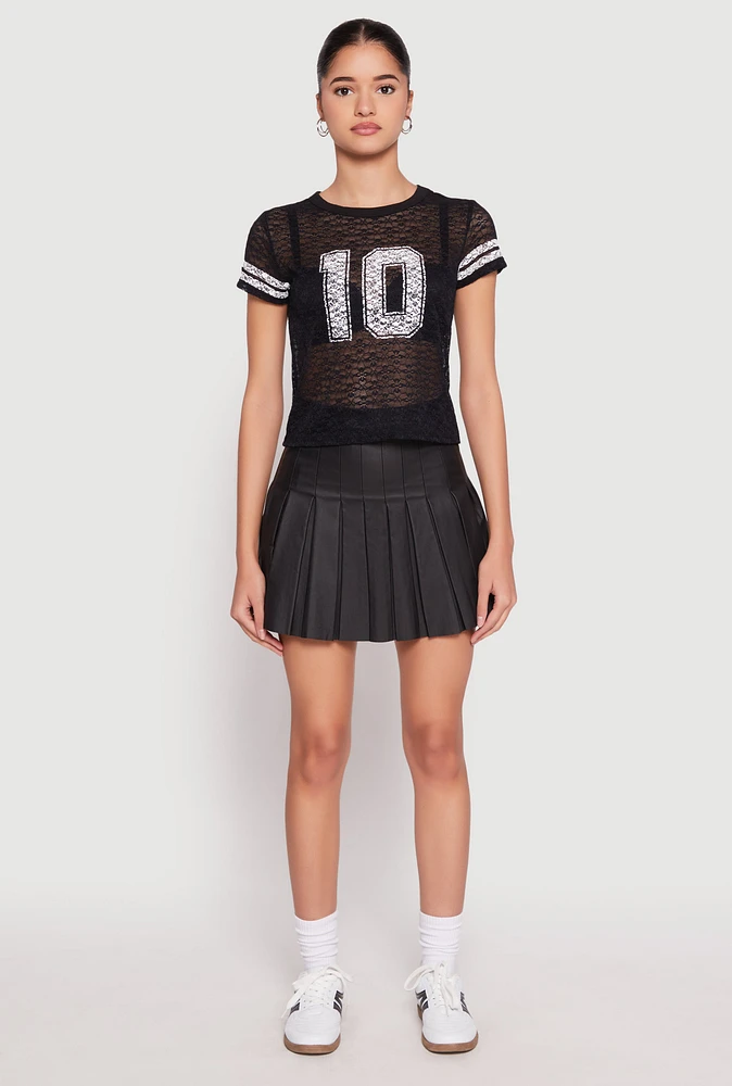 Womens Madden Girl Lace 10 Varsity Stripe Crop Top, Black,