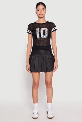 Womens Madden Girl Lace 10 Varsity Stripe Crop Top, Black,