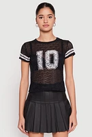 Womens Madden Girl Lace 10 Varsity Stripe Crop Top, Black,