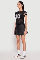Womens Madden Girl Lace 10 Varsity Stripe Crop Top, Black,