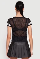 Womens Madden Girl Lace 10 Varsity Stripe Crop Top, Black, Size S